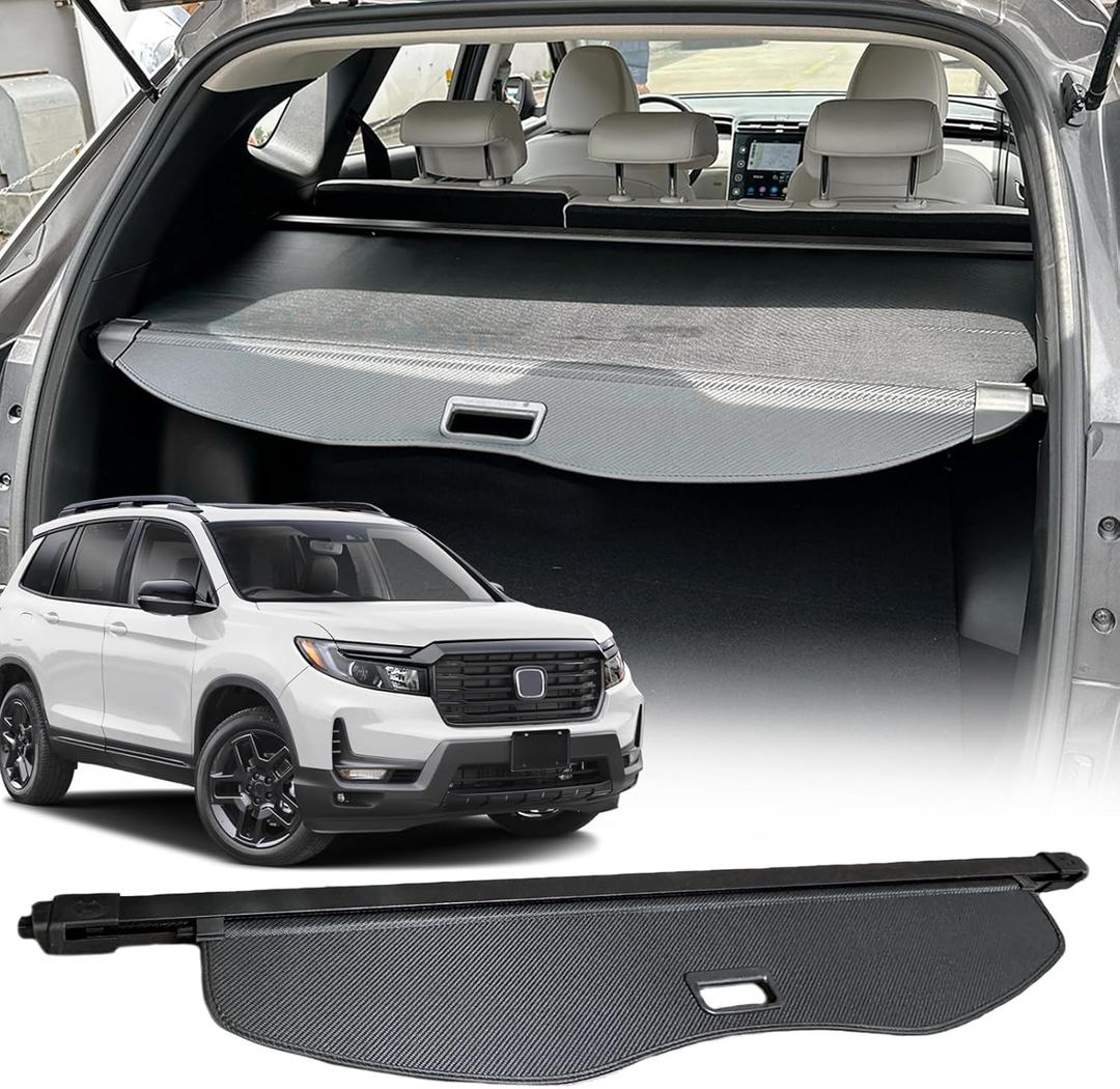 Cargo Cover Compatible with Honda Passport 2025 Accessories 2024 2023 2022-2019,Carbon Fiber Texture Retractable Trunk Cover Organizer Security Shielding Shade Tonneau Cover