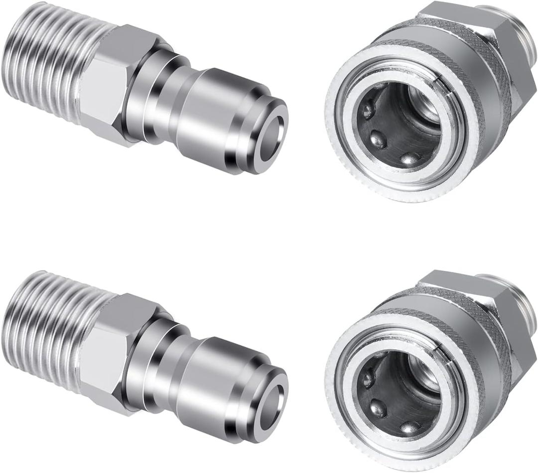 2 Sets NPT 3/8 Inch Stainless Steel Male Quick Connector Kit Male 3/8 Quick Connect Fittings Pressure Washer Adapters Pressure Washer Accessories (External Thread)