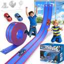 15 Ft Flexible Race Track for Kids, DIY Car Track Set with 2 Toy Cars & 3 Suction Cup Ramps, Easter Basket Stuffers for Teens & Boys Girls, Creative Easter Gifts for Kids, Blue & Red