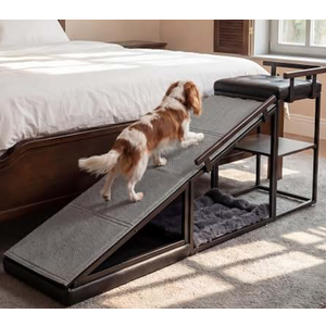 Dog Ramp for Bed, Pet Ramp for Dogs with Non-Slip Carpet and Top Platform, 74" x 16" x 25", Brown