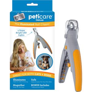 Allstar Innovations PetiCare LED Light Pet Nail Clipper- Great for Trimming Cats & Dogs Nails & Claws, 5X Magnification That Doubles as a Nail Trapper, Quick-Clip, Steel Blades