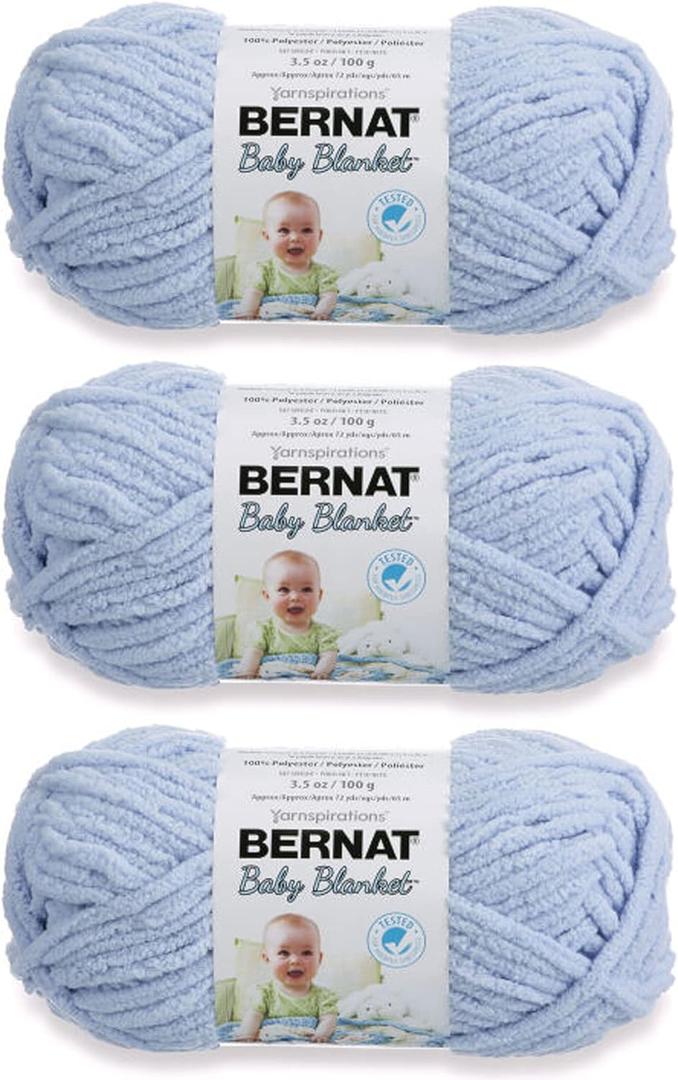 Bernat Baby Blanket Baby Blue Yarn - 3 Pack of 100g/3.5oz - Polyester - 6 Super Bulky - 72 Yards - Knitting/Crochet