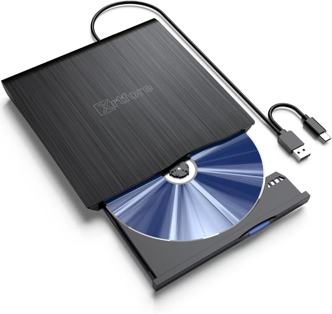 External CD/DVD Dirve for Laptop, CD Burner [Extended Cable],Portable DVD Player USB 3.0 Type-C CD +/-RW Disk Drive for ROM Rewriter Reader with PC Desktop Window MacBook