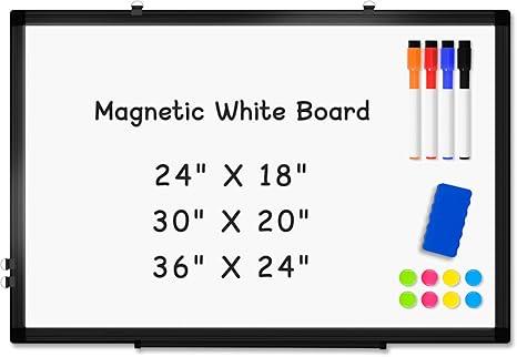 Double-Sided Magnetic Black Aluminum Frame Whiteboard, 36" x 24" | White Board for Wall, Hanging Mounting White Board Dry Erase Board Marker Board for Kitchen, Memo, School, Home, Office