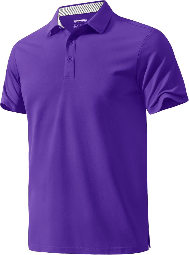 MAGNIVIT Mens Polo Shirts Short Sleeve Athletic Golf Shirts Moisture Wicking 3-Button Casual Cotton Collared Shirt (XL, Purple)