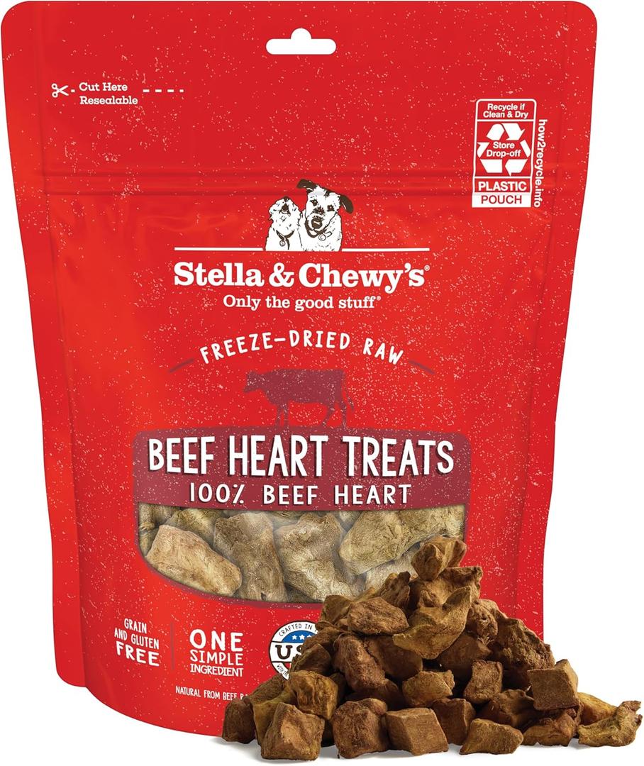 Stella & Chewy's Freeze-Dried Raw Beef Heart Dog Treats - Single Ingredient, No Additives - Premium Training Treats - Perfect For Picky Eaters - 3oz Bag (EXP 02/15/26)