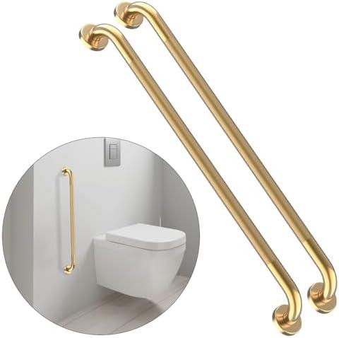 32 Inch Anti Slip Shower Grab Bar Gold, Munzong 2 Pack Bathroom Grab Bar, Knurled Bathroom Balance Bar,Safety Hand Rail Support Handicap Elderly Injury Senior Assist Bath Handle