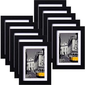 eletecpro 5x7 Picture Frames Set of 10 with Clear Acrylic Cover, Tabletop Decor, Displays 4x6 Photos with Mat or 5x7 Without, Horizontal or Vertical, Desktop Stand, Black