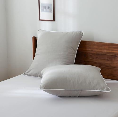 Simple&Opulence 100% Linen Euro Sham Covers with Piping Trim, 26"x26" Pillow Cover Set of 2, Breathable Pillow Shams for Bed Couch Decorative Cushions, Light Grey