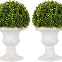 2 Pack Artificial Boxwood Topiary Ball with Lights in Urn Container, 13" Topiary Centerpiece for Home Dcor, Mini Fake Plant Greenery Arrangement