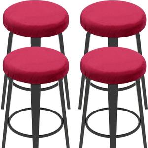 uxcell 2 Pcs Velvet Bar Stool Covers, 14-18 Inch Round Bar Stool Cover with Elastic Band Stretch Chair Seat Cover for Round Stool ChairChoose Larger Size, Red