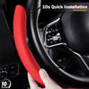 Nappa Leather Car Steering Wheel Cover for Men Women, Ultra-Thin Non-Slip Breathable Microfibre, Universal for 14.5"-15" Steering Wheel - Red