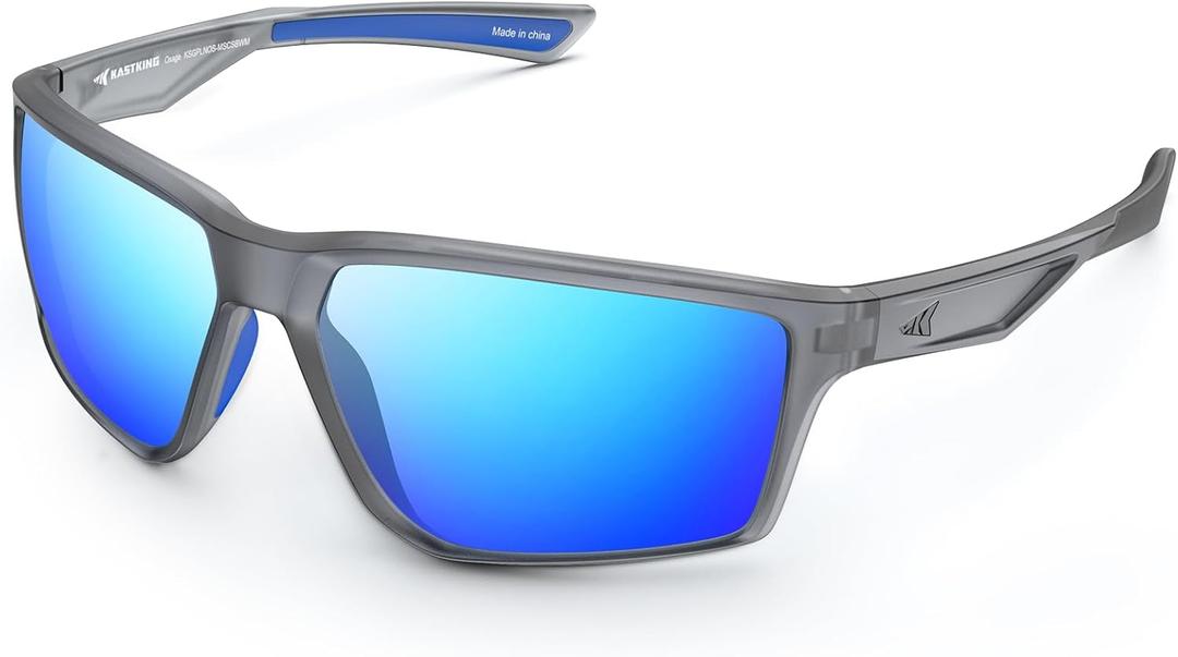 KastKing Osage Polarized Sport Sunglasses for Men and Women, Ideal for Driving Fishing Cycling Running, UV Protection (Frame: Matte Smoke Crystal /Lens: Blue Ocean Mirror)