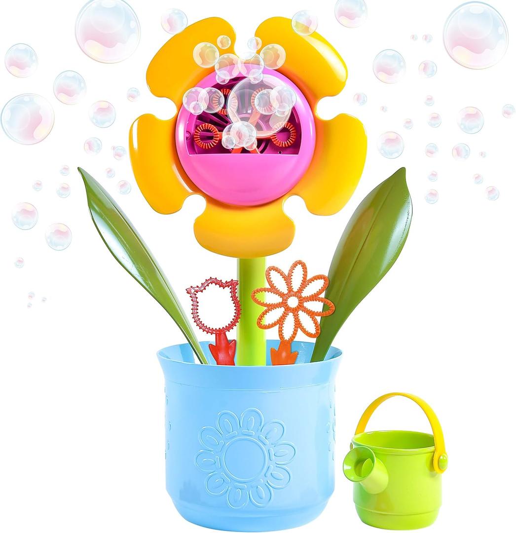 Maxx Bubbles 14" Flower Pot Includes 4oz Bubble Solution, 4 Wands and Watering Can, Botanical Collection, Outdoor Bubble Machine Maker, Great Gift and Decoration for Birthday, Bridal and Shower (3 pack)