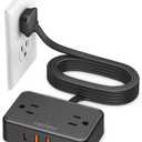 HOPOW Flat Plug Extension Cord, 6 Ft Ultra Thin Power Strip, 4 AC Wide Spaced outlets and 4 USB (2 USB-C) Ports, No Surge Protector for Cruise Ship, Travel, Dorm Room Essentials (Black)