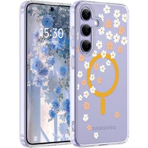 for Samsung Galaxy S24 Plus/S25 Plus Case Floral,[Compatible with Magsafe][Drop Protection] Slim Flower Women Phone Case for Galaxy S24 Plus/S25 Plus