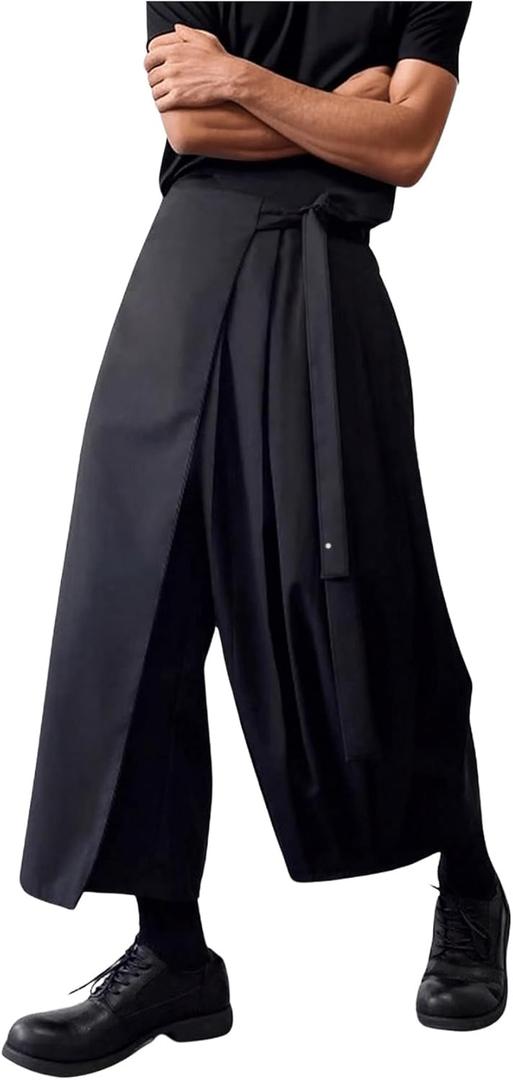 OYOANGLE Men's Skirt Pants Tie Waisted Wide Leg Cropped Harem Pants Y2k Hipple Trousers, Size XXL