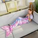 Mermaid Tail Blankets Glittering Wearable Cute Cozy Soft Flannel Rainbow Colorful Mermaid Tail Blanket for Kids, Size: Schoolchild