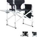 400LBS Heavy Duty Camping Director Chair - Lightweight Aluminum Frame with Foldable Side Table, 600D Oxford Seat & 3 Storage Pockets, Portable for Camping,Sports,Indoor/Outdoor Adults Use (1PC, Black)