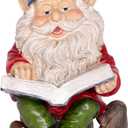 Alpine Corporation 14" Tall Outdoor Garden Gnome Reading a Book Yard Statue Decoration