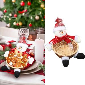 Christmas Candy Cookies Storage Basket Snowman Candy Woven Holder Basket Christmas Candy Bowl Candy Dish Gingerbread Cookies Desserts Basket for Party Winter Holiday Table Desk Decoration