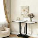 39.37'' Rectangle Narrow Console Table with Marble Top, Elegant Sofa Table Modern Entryway Tables, Round-Shaped Metal Frame, for Entry, Behind Sofa Couch, Entrance, White & Black Metal Base
