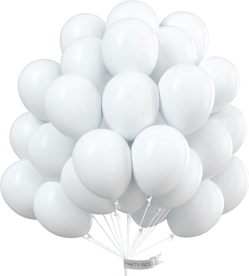 PartyWoo White Balloons 100 pcs 10 Inch Matte White Latex Helium Balloons for Wedding Bridal Graduation Engagement Baby Shower Gender Reveal Easter Anniversary Birthday Party Decorations White-Y13