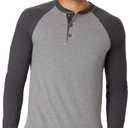 Hanes Men's Long-Sleeve Beefy Henley T-Shirt - Small - Oxford Gray/ Slate Heather