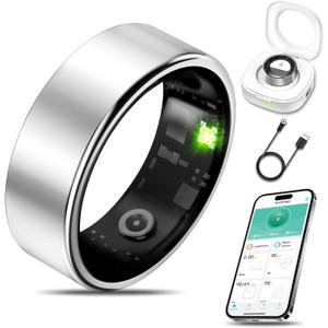 Smart Health Ring for Women Men Fitness Tracker with Heart Rate, Blood Oxygen, Blood Pressure, Sleep Monitoring, Step Counting, IP68 Waterproof for iPhone and Android, No Subscription Fee, (Silver, Size 10)