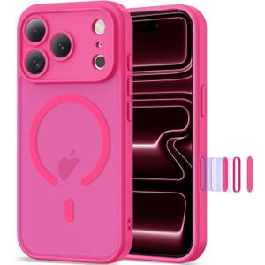 Case for iPhone 17 Pro 6.3'' Compatible with Mag-Safe [Camera Control Button] [Camera Protection] Matte Translucent Military Grade Shockproof Phone Case, Hot Pink