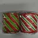 2 Rolls Christmas Wired Ribbon Red Green Stripe Glitter Ribbon Xmas Wrapping Burlap Decor for Home Party DIY Craft Bows, 2.5 Inch 20 Yards (White, Green)