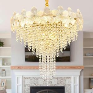 23.6" Gold Crystal Chandelier, 8-Tier Luxury Flower Round Chandeliers, 9-Light Adjustable Height Ceiling Fixture Elegant Modern Tiered Chandelier for Dining Room, Living Room, Staircase