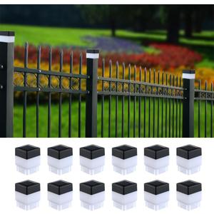 Solar LED Fence Post Cap Light 2x2 Inch (5x5cm) - for Wrought Iron, Aluminum & Garden Fences, Waterproof Outdoor Solar Lights (Warm Light) (12)