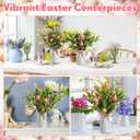 Riceshoot 6 Sets Spring Easter Table Centerpiece Decor 12 Easter Artificial Flower Picks with 6 Metal Pots 12 Eucalyptus Egg Stems Twig Branches Sprays with Berries for Home Arrangement(White)