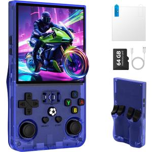 R36MAX Retro Handheld Game Console, Portable Retro Gaming Console 4.0'' IPS HD Screen and Linux System, Support 30+ Emulator and 64GB TF Card Video Game Consoles, 4000mAh Battery (Blue 64GB)