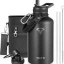 Topre 64oz Insulated Water Bottle,Half Gallon Water Flask Stainless Steel Vacuum, Cold for 48 Hrs,BPA-Free & Leakproof -with Paracord Handle,Strap,Straw Spout Lids,Large Jug for Gym Sports,Black