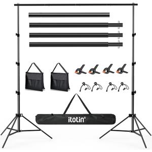 Photo Backdrop Stand Kit, 9x10ft Adjustable Background Stand Support Kit with Carry Bag & Sandbag for Photography, Parties, Wedding, Events Decoration