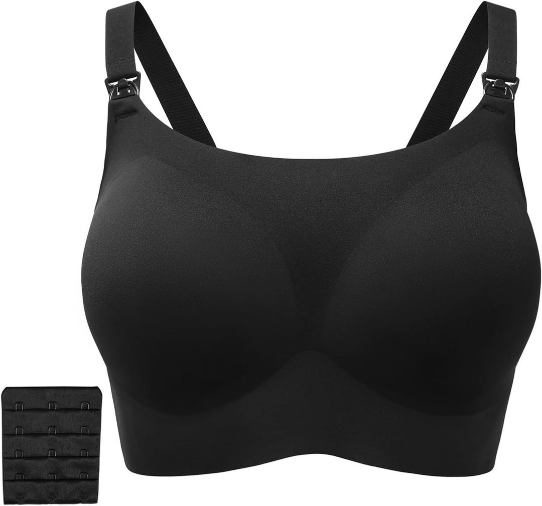 Nursing Bras for Breastfeeding Seamless Maternity Bra Wireless Pregnancy Sleep Bralette Natural Shape Support (Black, XXL)