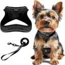 Dog Harness and Leash Set,Step in Small Sized Dog Harness,Soft Mesh,No-Chock,Reflective Adjustable,Secure with Hook & Loop Fastener (Black,XXS)