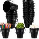 Sadnyy 12 Pcs 3.5 Inch Small Metal Buckets with Handle, Mini Metal Pail Tin Galvanized Pail Container for Crayon Storage Wedding Table Decorations Trick or Treat Flower Plant Party Gift (Black)
