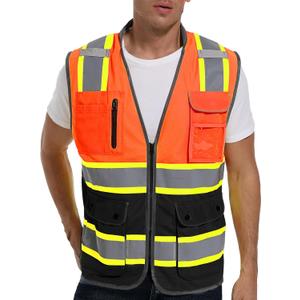 Reflective Safety Vest for Men and Women - High Visibility Construction Vest - Dual Tone Reflective Strips (Large, Orange-black)