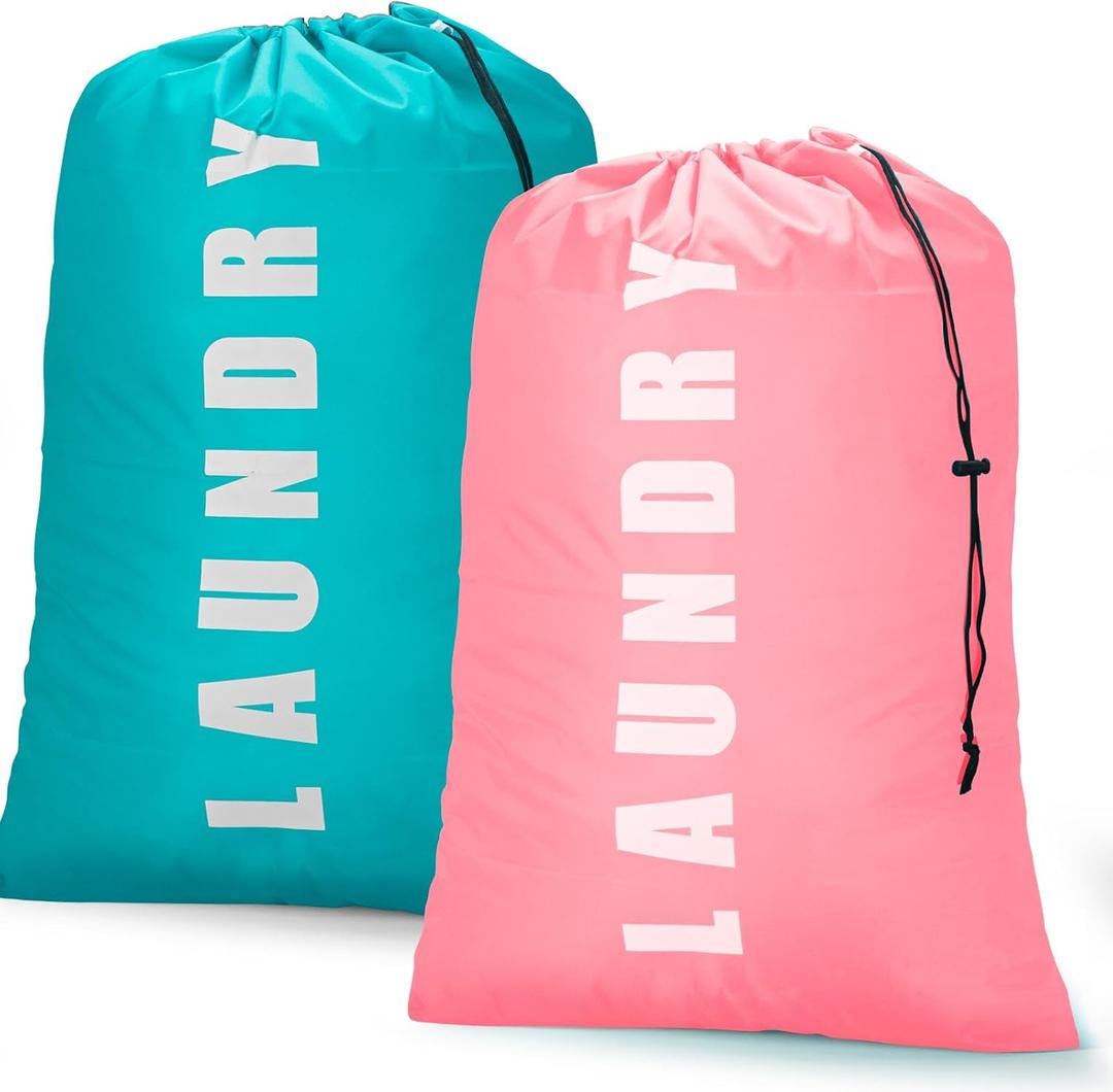 Laundry Bag,2 Pack Travel Laundry Bags for Dirty Clothes,Large Laundry Bags for Camping & Traveling,Dirty Clothes Travel Bag,24" x 36" (Cyan + Pink)