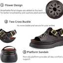 Platform Sandals for Women Chunky Ankle Buckle Casual Open Toe Comfortable Flower Decoration Fisherman Sandals, 9.5