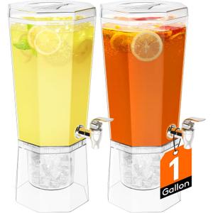 Lifewit 1 Gallon Drink Dispensers for Parties Pack of 2 (in 1 Package), 4L Plastic Beverage Containers with Stand for Juice/Tea/Soda/Water, Clear Ice Lemonade Dispensers with Lid & Leak-proof Spigot