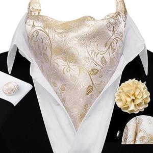 YOHOWA Ascot Tie Silk Cravat Paisley Scarf Self Ties Pocket Square Cufflinks Set Dress Wedding