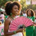 QCWN AKA Sorority Gifts for Women Large Clacking Fan for Line Dancing Alpha Kappa Alpha Paraphernalia Pink and Green Hand Fan Foldable Bamboo Popping Fans for Sisterhood Events Party