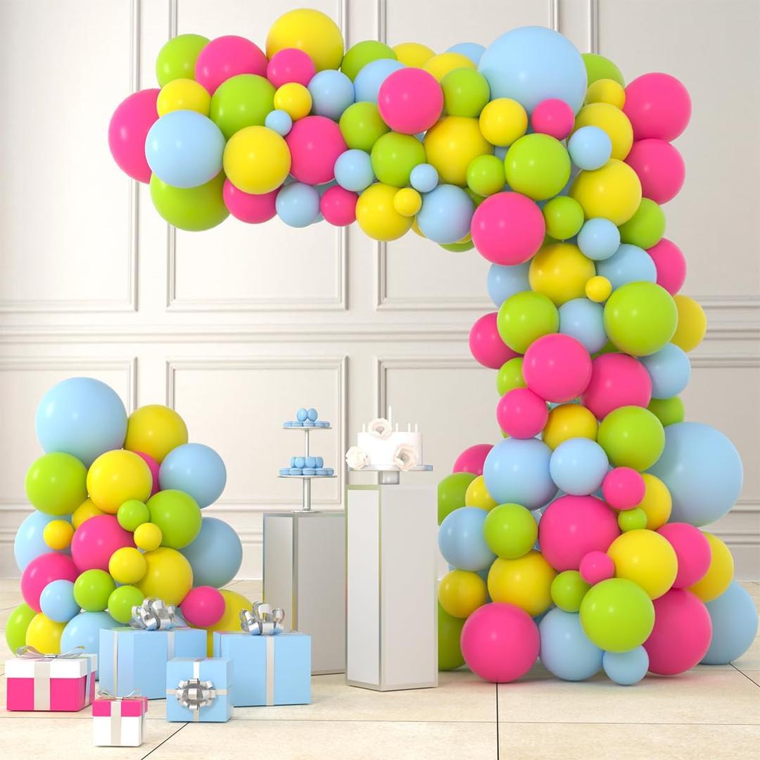 Lime Green Pink Yellow Blue Balloon Garland Arch Kit - Light Blue, Yellow, Lime Green, Rose Red Balloons for Neon Birthday Graduations Wedding Bachelorette Graduation Party Decorations