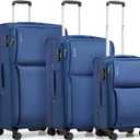 Hanke 3 Piece Luggage Sets Softside Expandable Carry On Luggage Set Travel Suitcase Sets with Spinner Wheels TSA Approved Luggage(Blue, 20in/24in/28in)