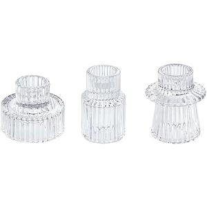 Vixdonos Glass Candlestick Holders Tealight Candle Holders for Table Centerpieces, Wedding Decor and Dinner Party (3 Pcs, Clear)