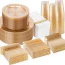 I00000 700 Pcs Gold Glitter Plastic Dinnerware Sets, Disposable Plates for Party, Include: 100 Dinner Plate,100 Dessert Plate,100 Paper Napkins, 100 Cups,100 Plastic Silverware Set